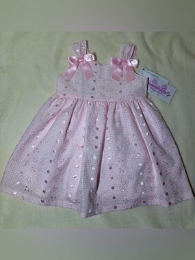 Bonnie Baby Light Pink Eyelet Dress with Satin Bows